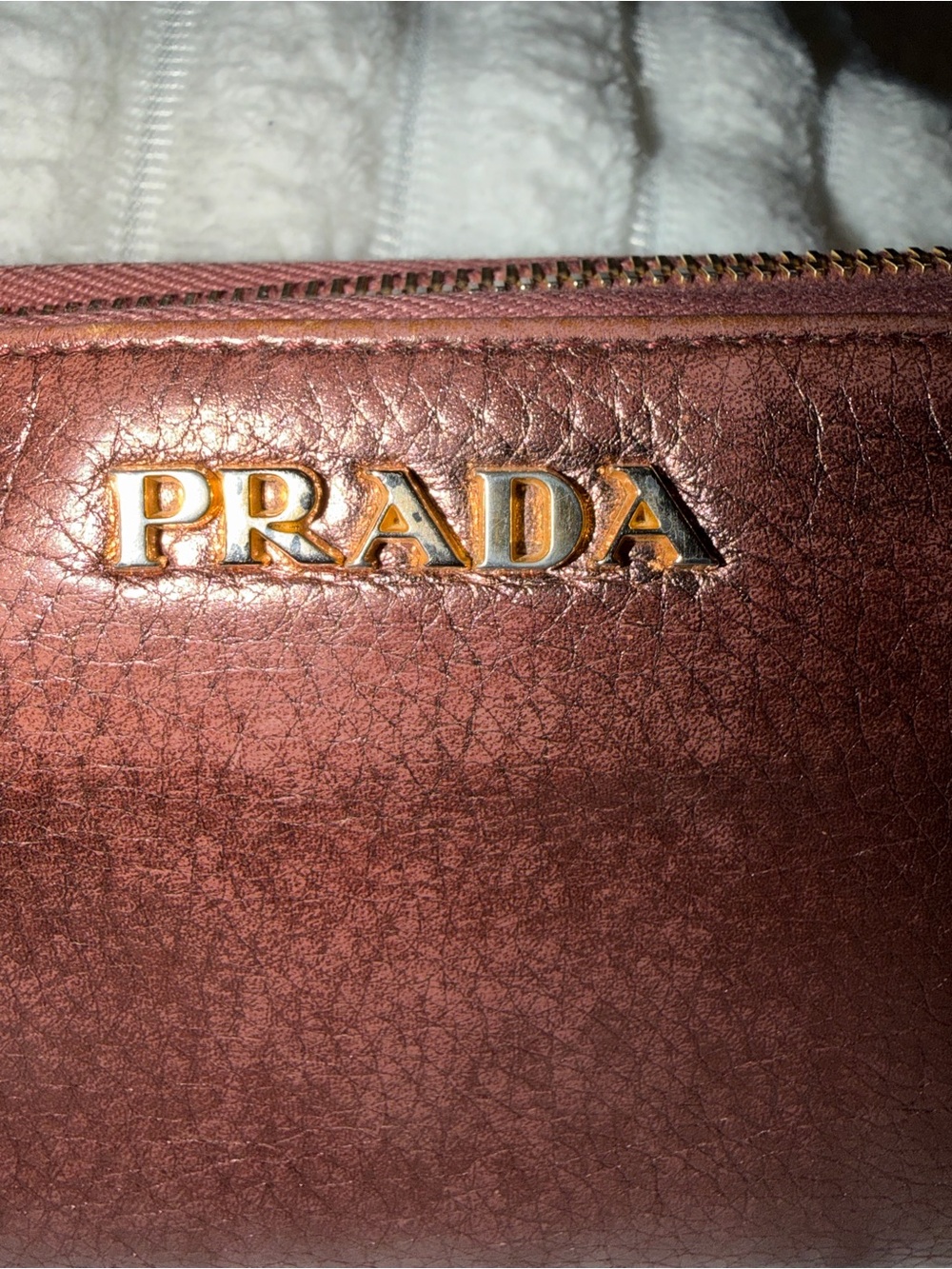 Prada Metallic Pink Leather Zip Wallet - Brown